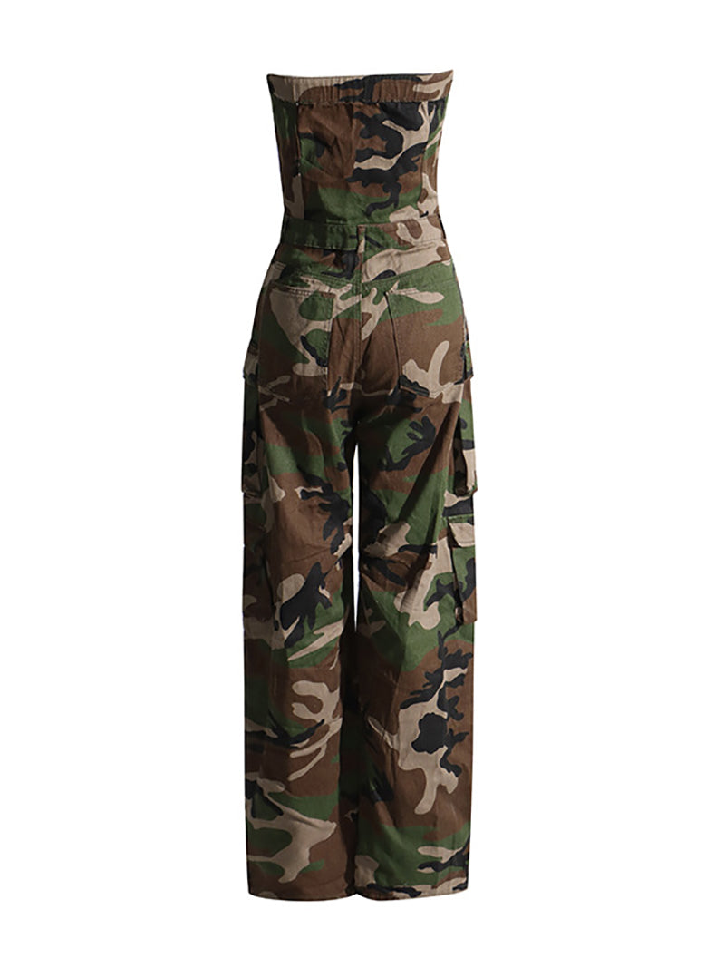 Sexy Camo Strapless Slim Jumpsuit