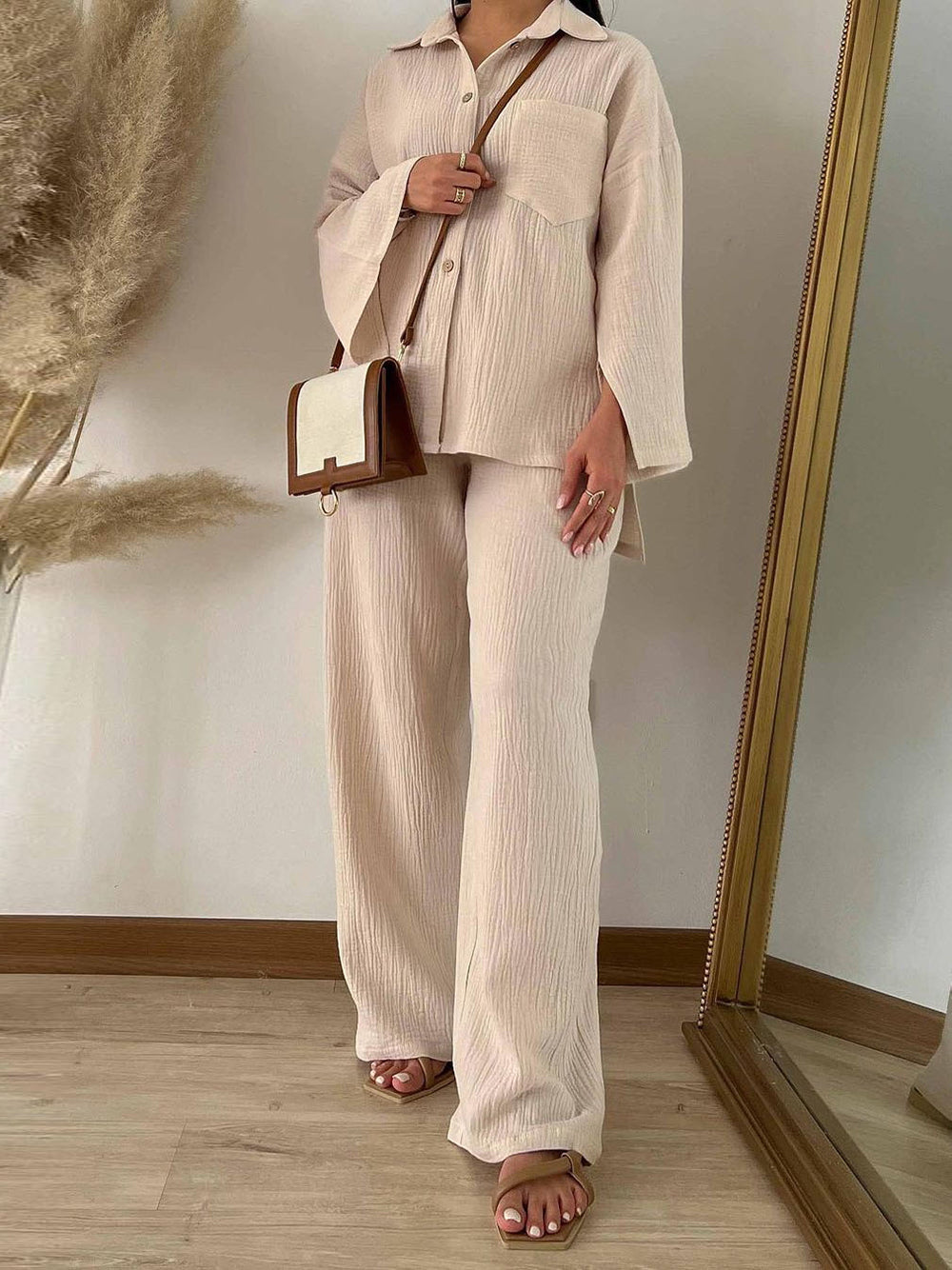 Loose Shirt Wide leg Pants Set