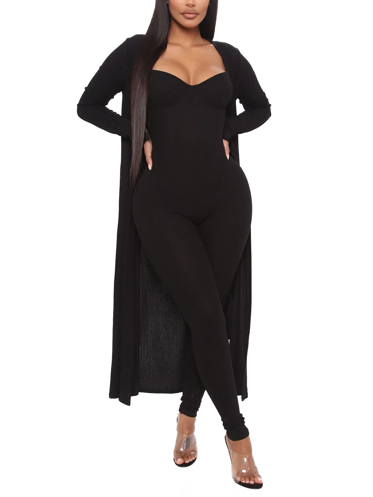 Sexy Skinny Jumpsuit Cardigan Set