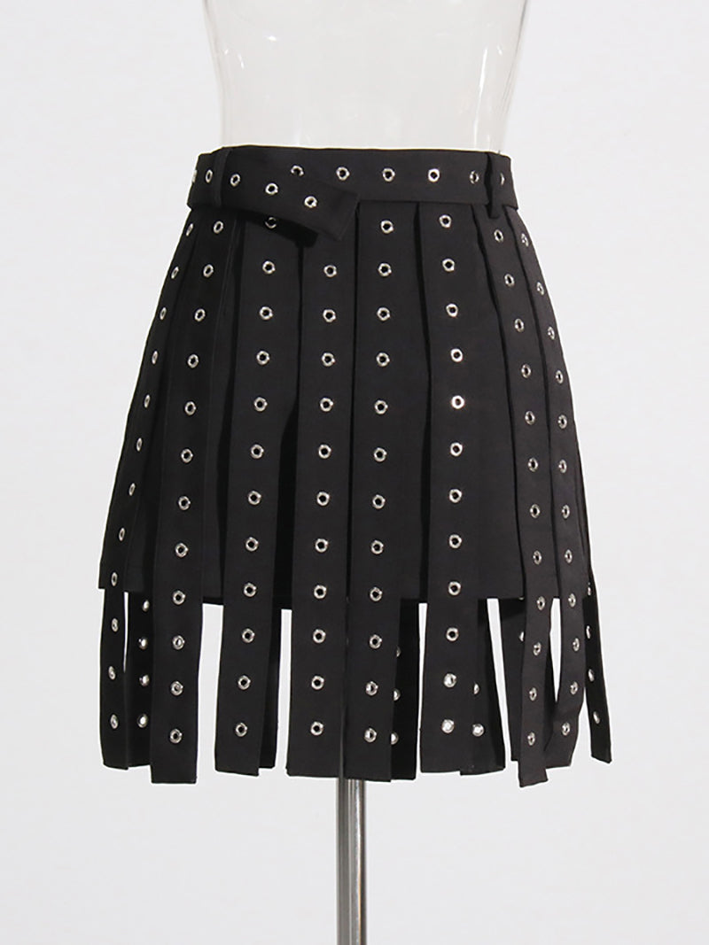 Fashion Belt Ornament Patchwork Skirt