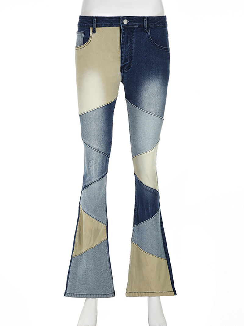 Denim Patchwork Flared Trousers