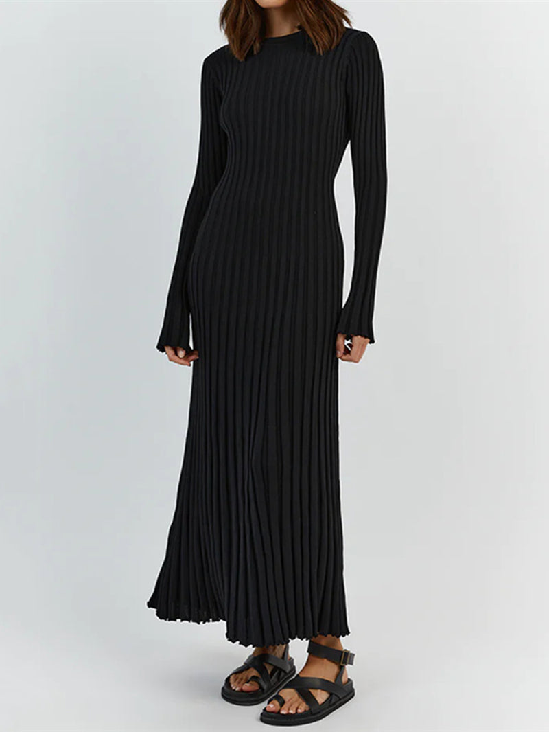 Fashion Round Neck Long Sleeve Knit Dress