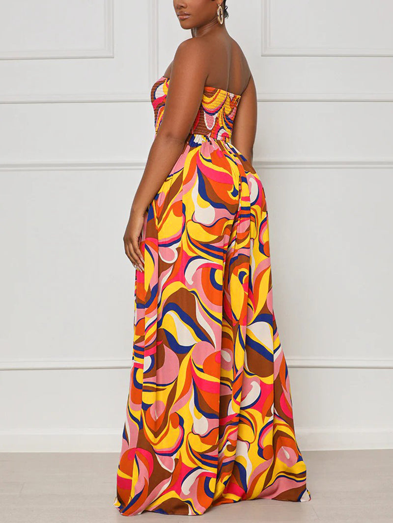 Strapless Backless Print Jumpsuit