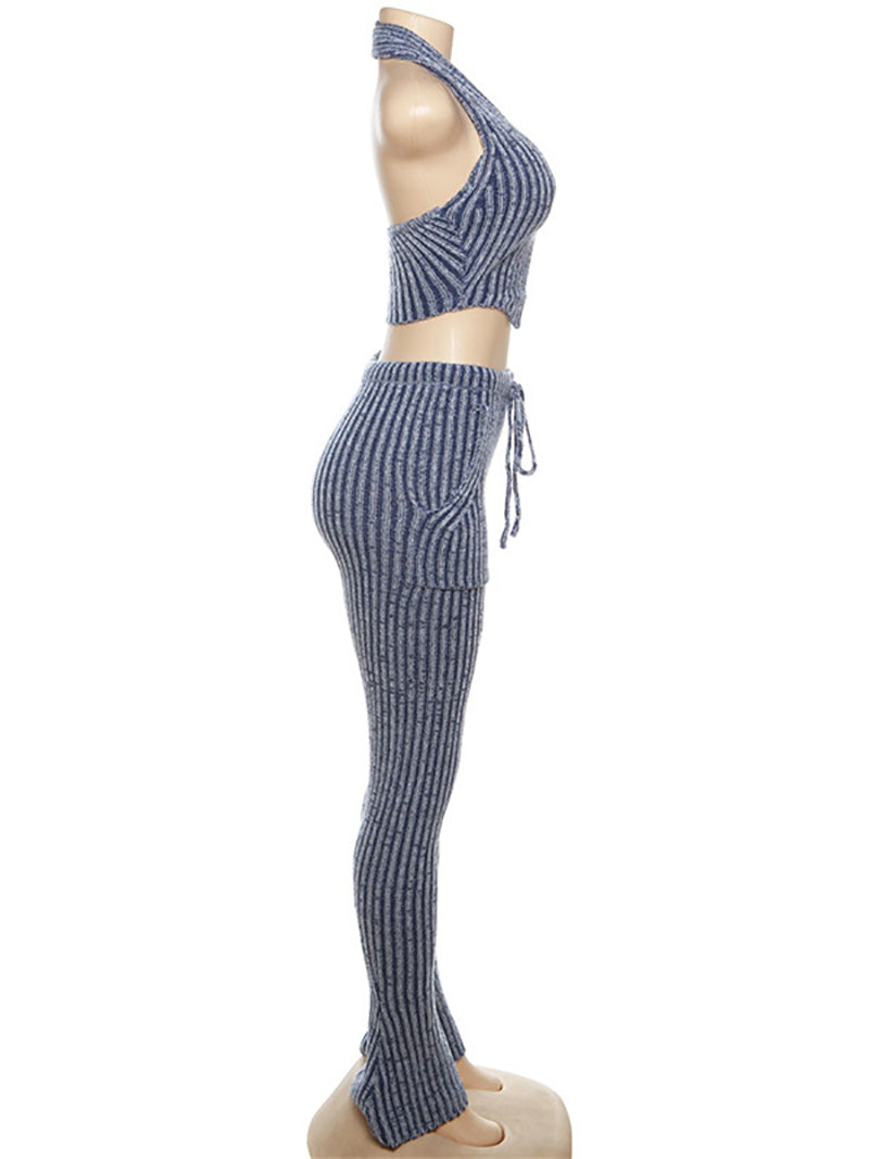 Sexy Knit Backless Vest Trousers Suit