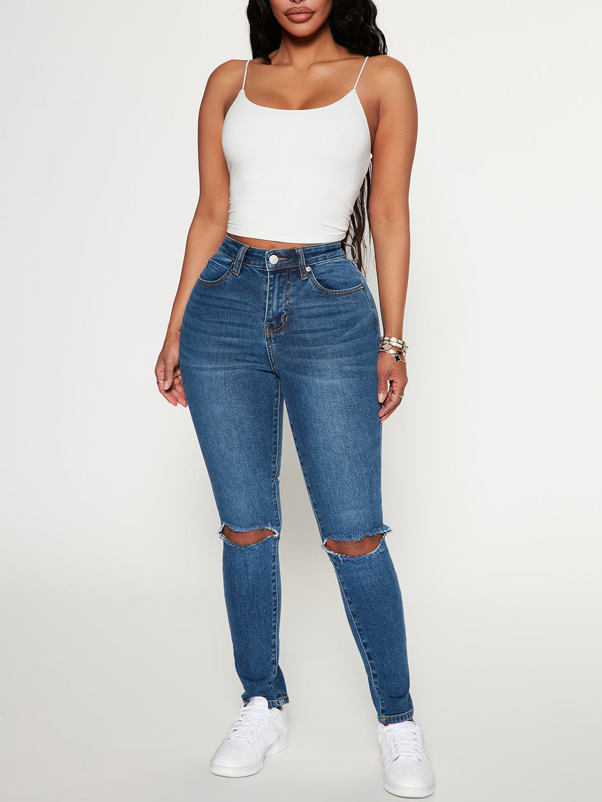 High Waist Pencil Pants Ripped Jeans