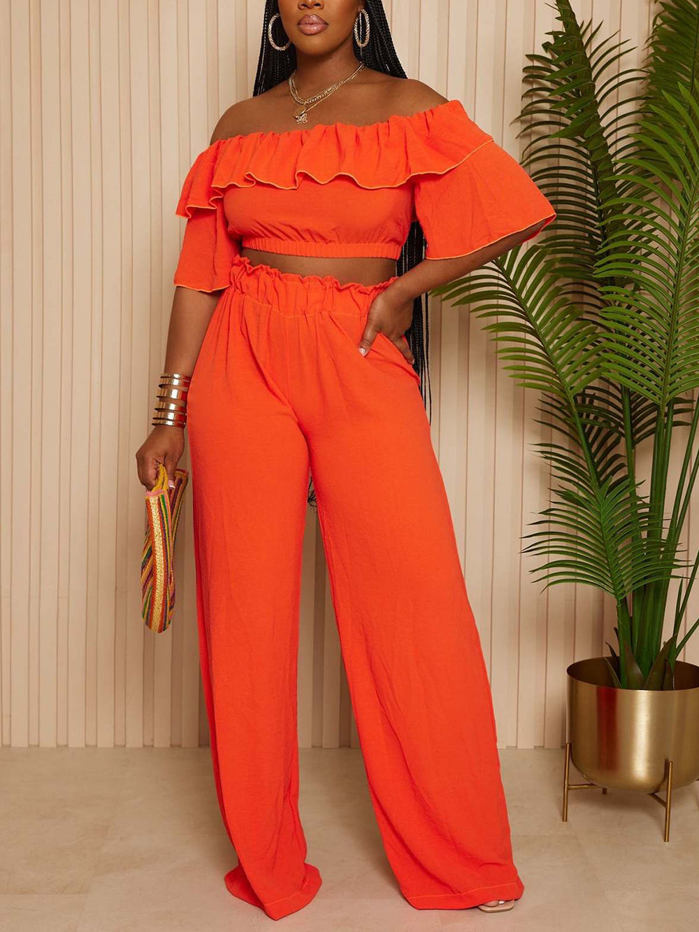 Off Shoulder Top Trousers Casual Suit