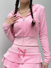 Velour Hoodie Tiered Skirt Suit