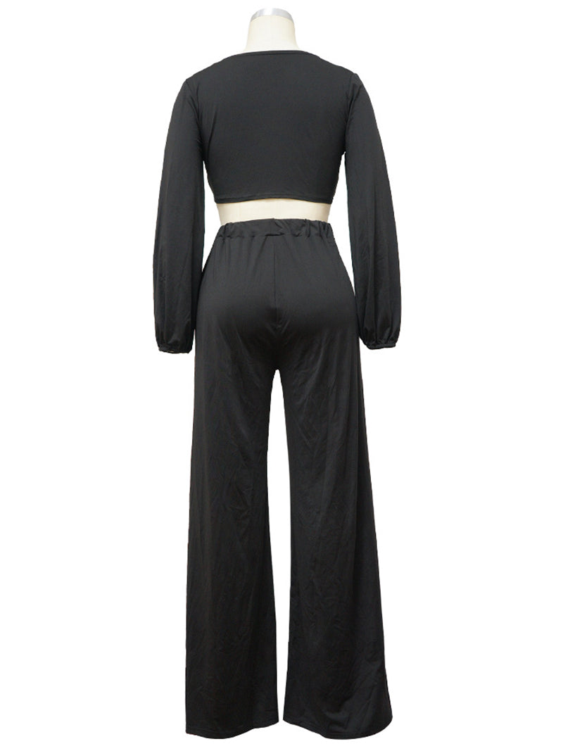 Bandage Crop top Wide-leg Pants Suit