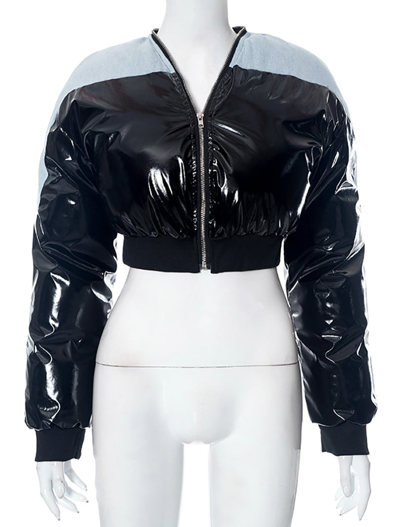 Fashion PU Leather Cotton Coat