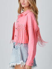 Tassels Sequin Cropped Denim Jacket