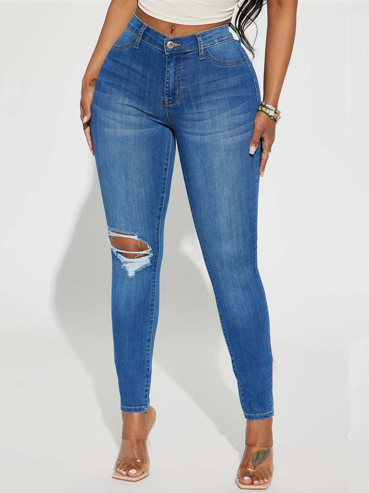 Stretch Ripped Casual Jeans