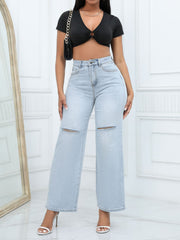 Fashion Ripped Straight-leg Jeans