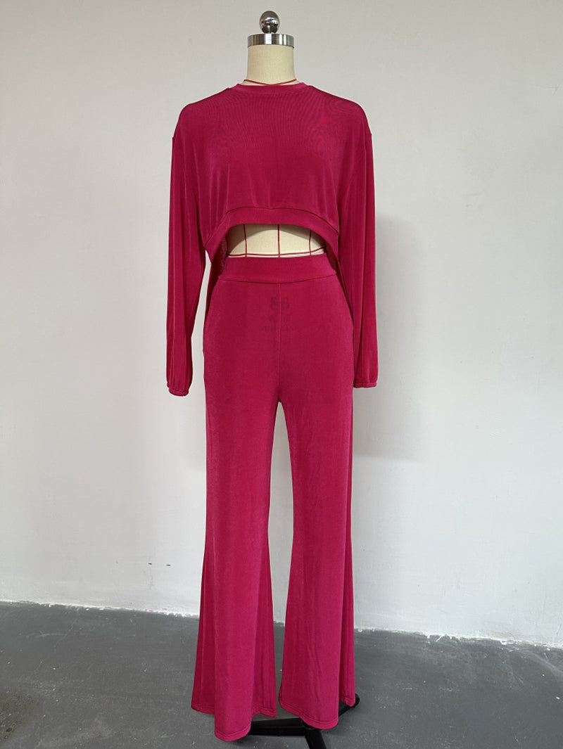 Long Sleeve T-shirt Wide-leg Pants Suit